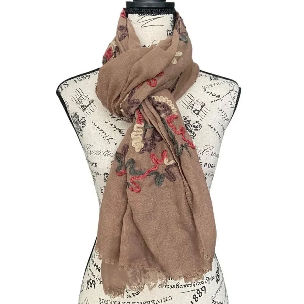 Boho Embroidered Colorful Scarf in One Size - Picture 3 of 7